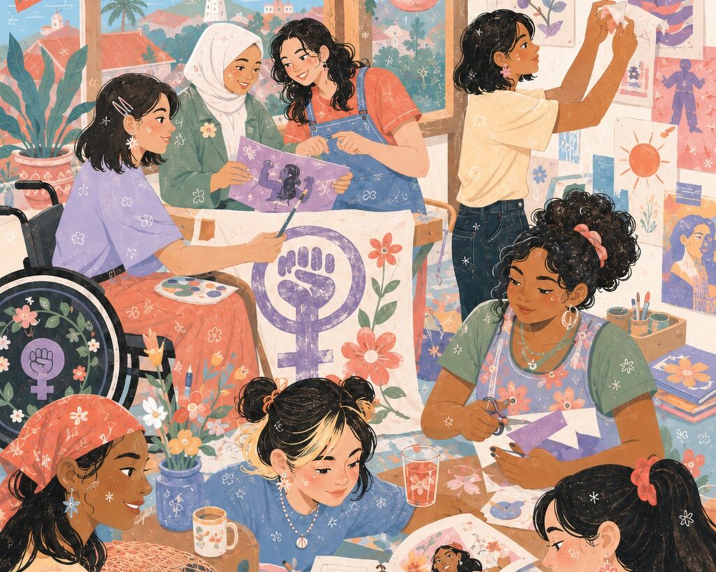 Ilustrasi: lokakarya membuat poster dan zine feminis